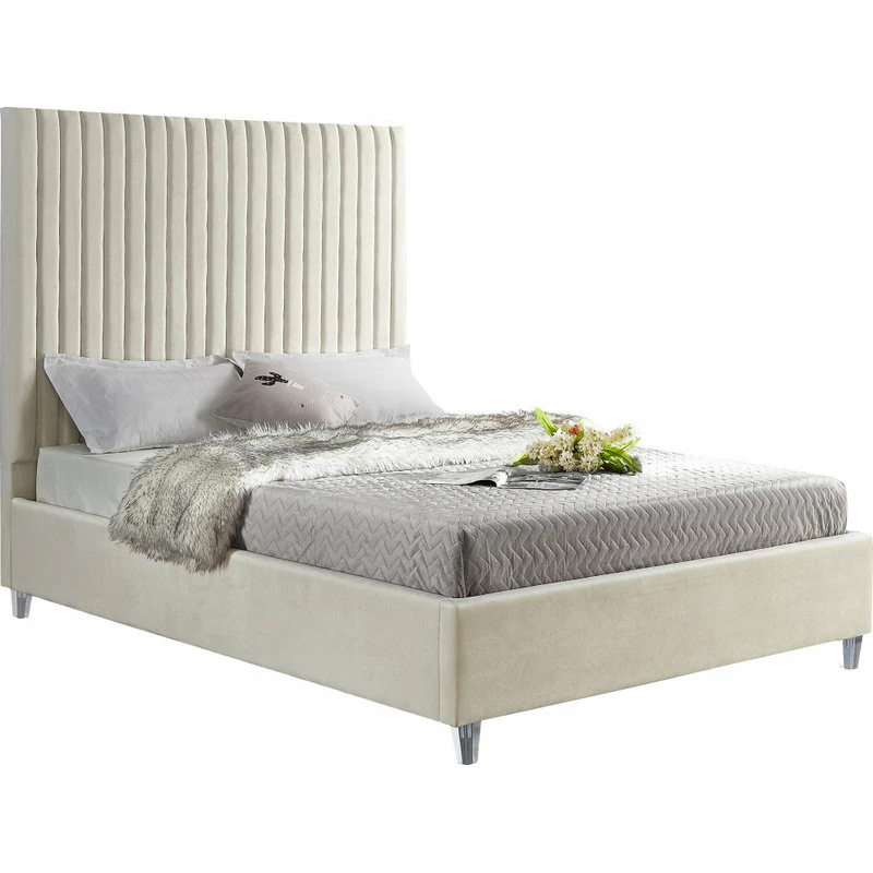 Best Sale 😀 Meridian Furniture Candace Velvet Bed, Cream, King 🎁
