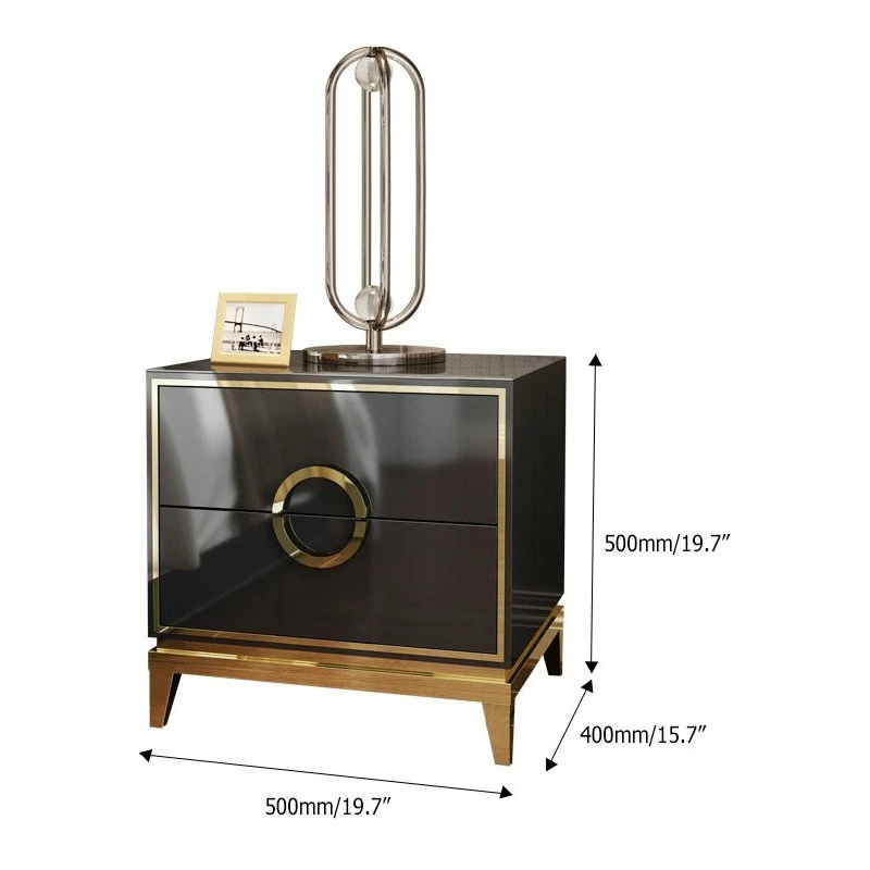 Cheapest ✨ Homary Bedroom Nightstand With 2 Drawers, Wood/Stainless Steel, Black 😍 - Image 6