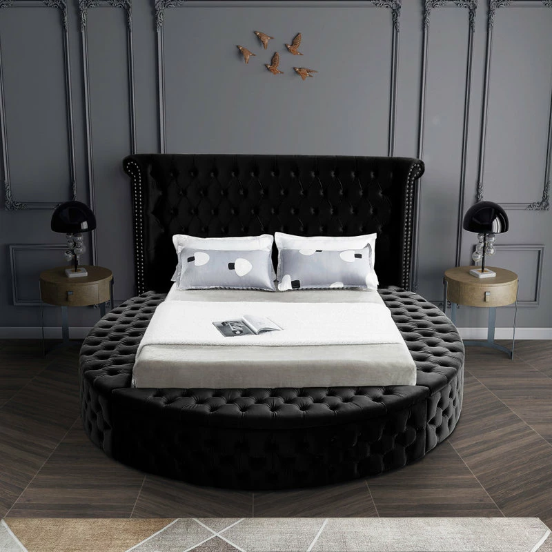 Buy ๐ฅฐ Meridian Furniture Luxus Button Tufted Velvet Round Bed, Black, King โค๏ธ - Image 6