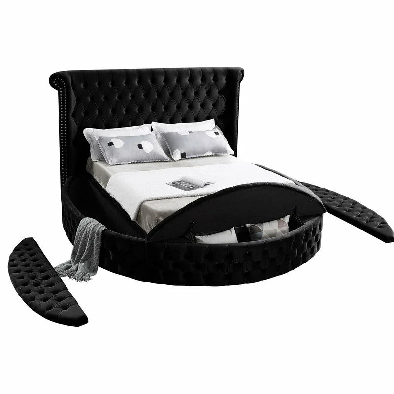 Buy ๐ฅฐ Meridian Furniture Luxus Button Tufted Velvet Round Bed, Black, King โค๏ธ - Image 7