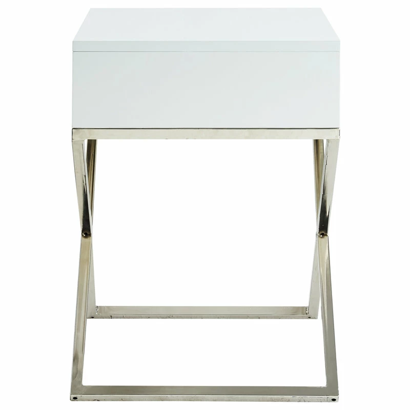 Outlet ✔️ Inspired Home Katie Square Lacquer-Finish X-Metal Leg Nightstand, White Chrome 🥰 - Image 4