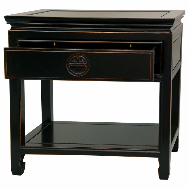 Buy ๐ Oriental Furniture Rosewood Bedside Table, Antique Black ๐ - Image 2