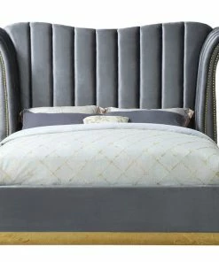 Budget ✨ Meridian Furniture Flora Black Velvet Bed, Gray, Queen 😍