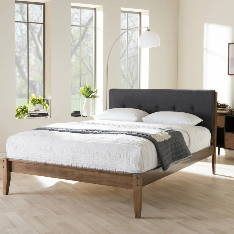 Best Sale ๐ Baxton Studio Leyton Mid-Century Modern Gray Fabric Upholstered Platform Bed, Queen ๐ฅ - Image 6