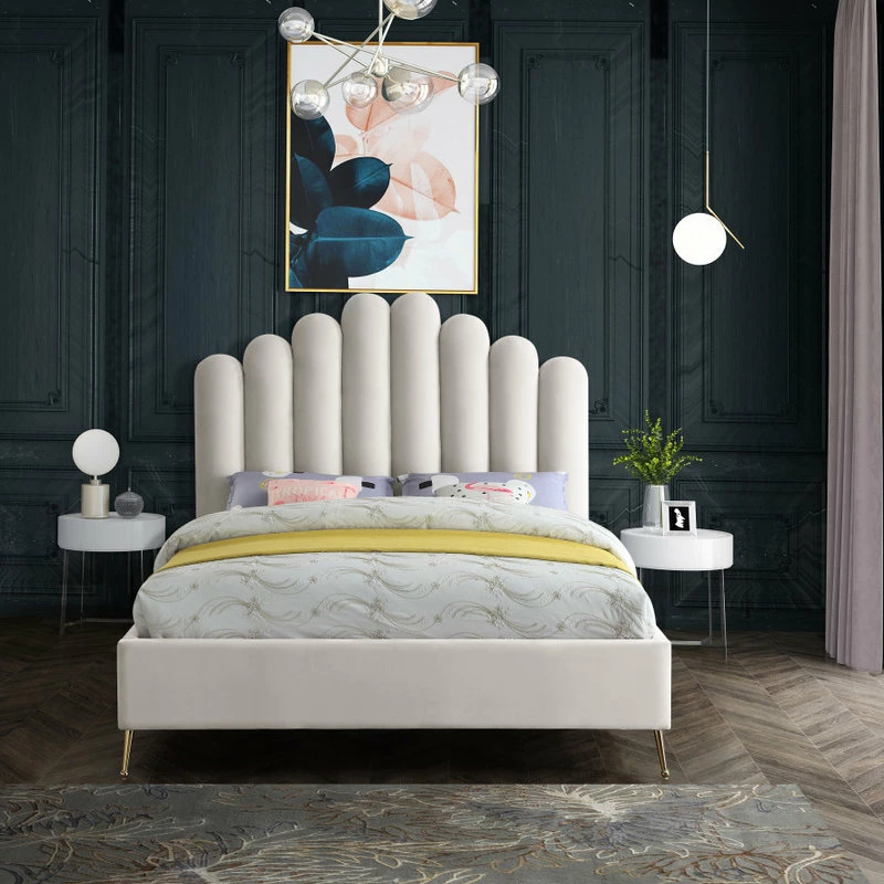 Wholesale ๐ฅฐ Meridian Furniture Lily Velvet Bed, Cream, Queen ๐ - Image 4