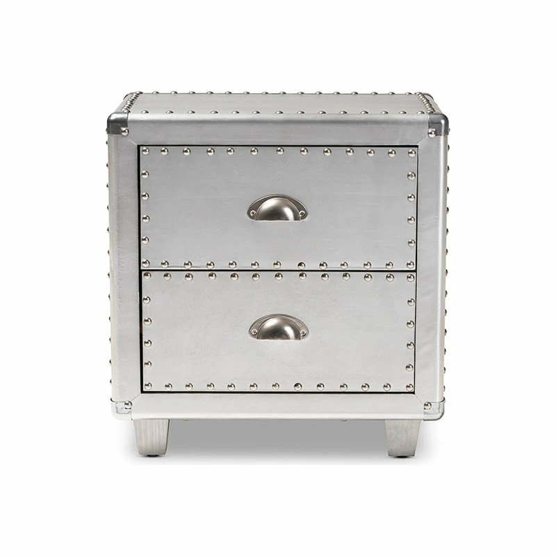 Deals โญ Wholesale Interiors Baxton Studio Davet French Industrial Silver Metal 2-Drawer End Table ๐ - Image 3