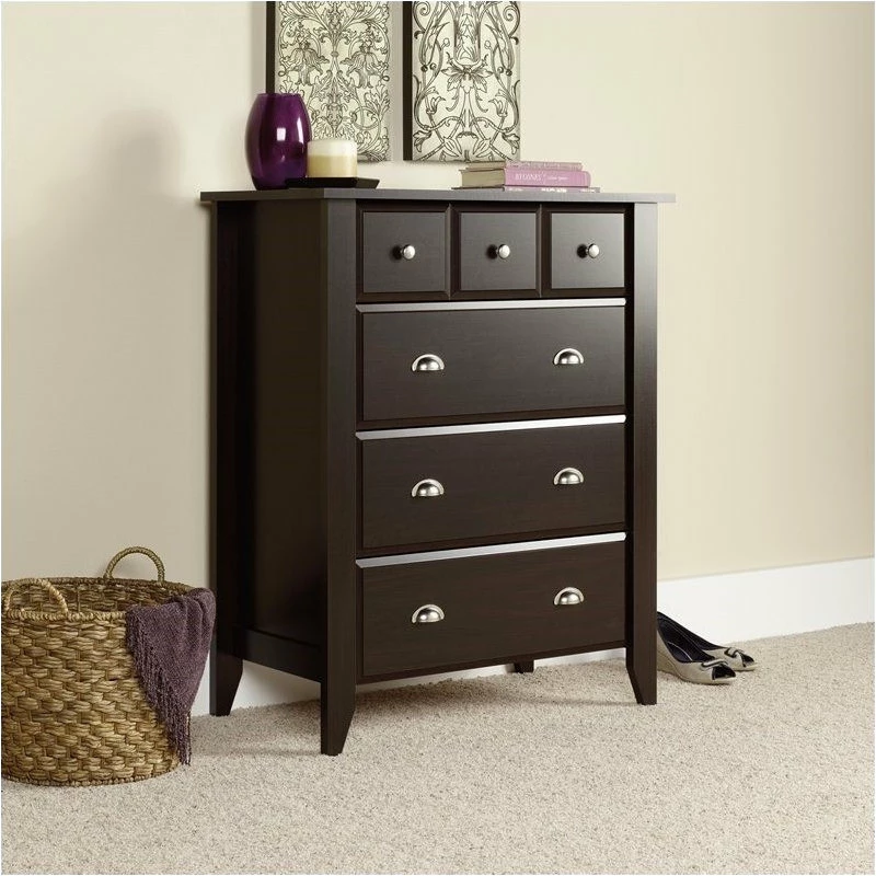 New ๐ Sauder Shoal Creek Engineered Wood 4 Drawer Chest In Jamocha Wood โ