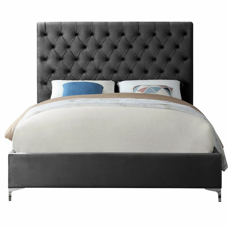 Cheapest ๐ Meridian Furniture Cruz Velvet Bed, Gray, Queen ๐ - Image 6