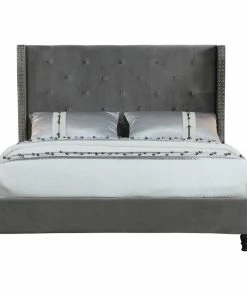 Cheapest 👍 Best Master Furniture Valentina Upholstered Velvet Wingback Platform Bed, Gray, Queen 🌟