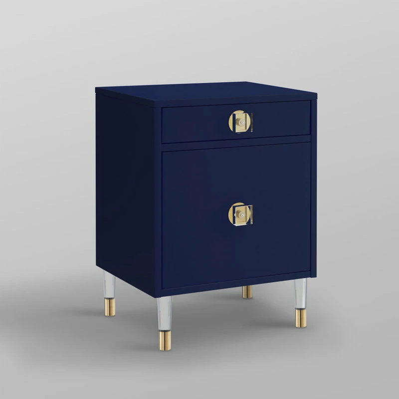 Coupon ๐ฅ Inspired Home Nicole Miller Anatolio Nightstand High Gloss Acrylic Knob And Legs, Dark Navy ๐ - Image 6