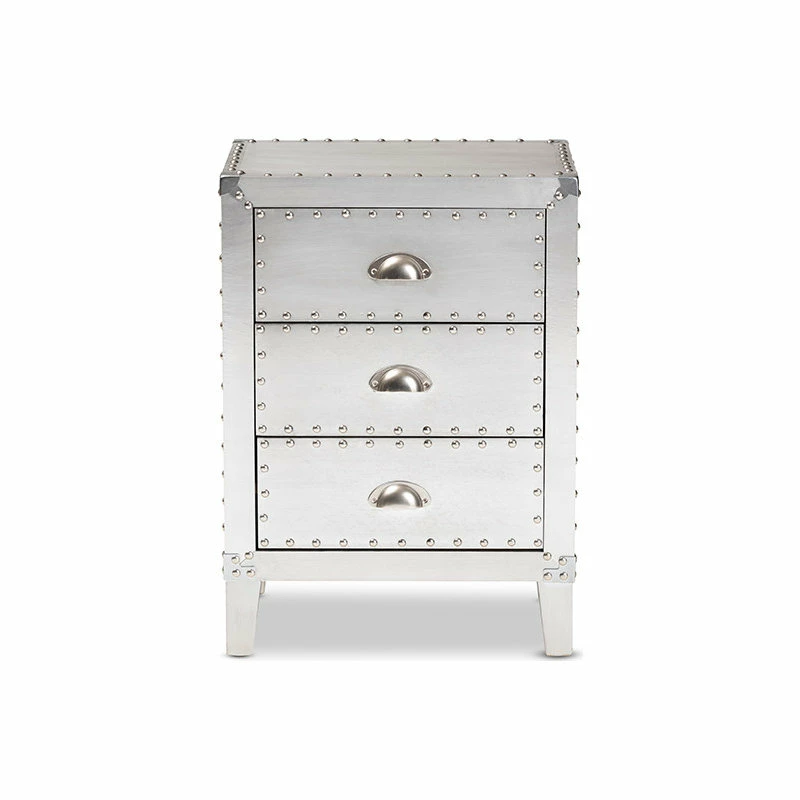 Best Sale ๐ Wholesale Interiors Baxton Studio Claude French Industrial Silver Metal 3-Drawer End Table โจ - Image 2