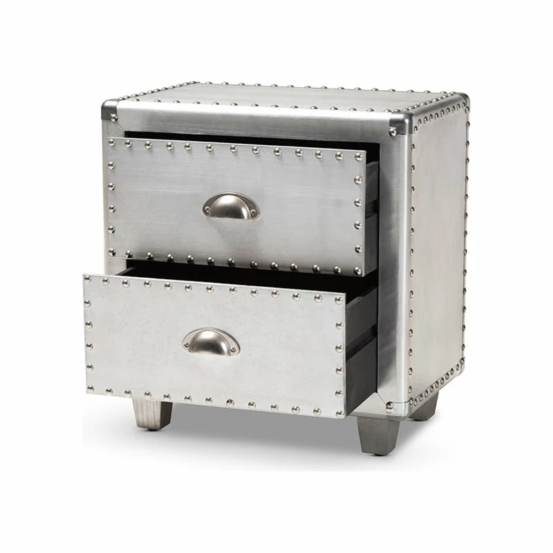 Deals โญ Wholesale Interiors Baxton Studio Davet French Industrial Silver Metal 2-Drawer End Table ๐ - Image 2