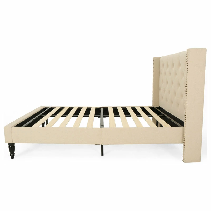 Flash Sale โค๏ธ GDFStudio GDF Studio Ray Traditional Fully-Upholstered Queen-Size Bed Frame, Beige ๐ - Image 6
