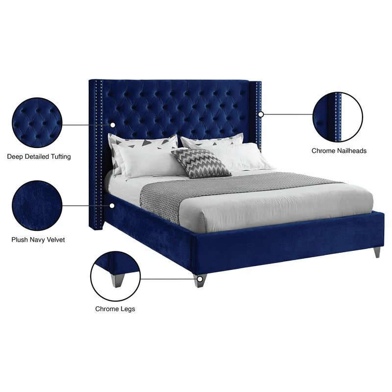 Best reviews of 😉 Meridian Furniture Aiden Velvet Bed, Navy, King 💯 - Image 3