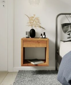 Promo 🌟 Woodek Design Floating Nightstand Cubic Hugo With Drawer, Premium Oak Wood 🧨