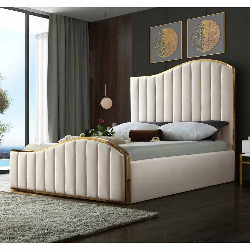Wholesale 🔥 Meridian Furniture Jolie Cream Velvet King Bed, Cream 🌟 - Image 2