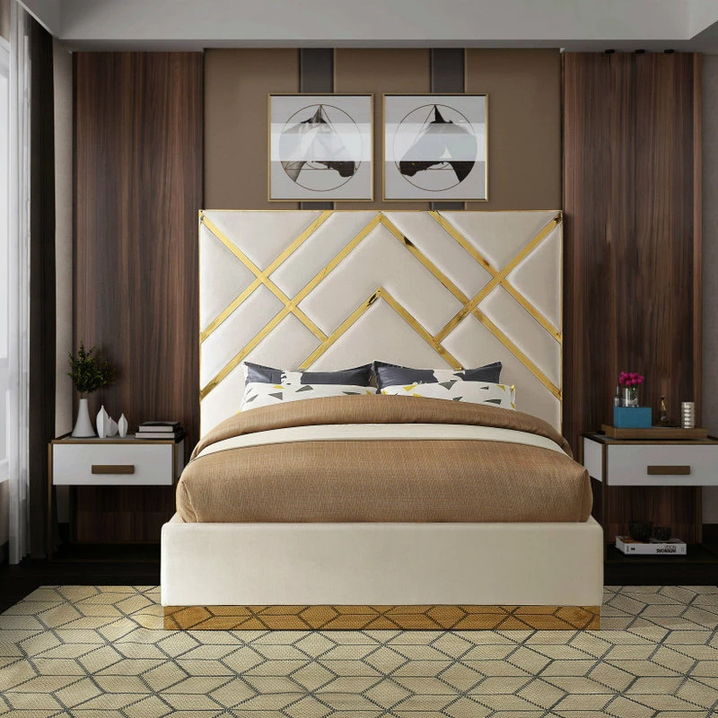 Best deal ๐ Meridian Furniture Vector Bed, Cream, King, Velvet Upholstered ๐ฏ - Image 4