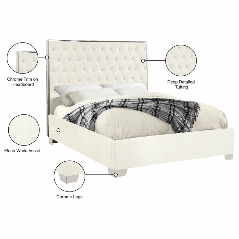 Best reviews of 🔔 Meridian Furniture Lexi Velvet Bed, White, Full 🎉 - Image 3