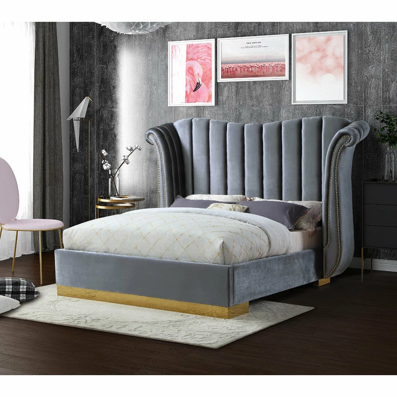 Budget ✨ Meridian Furniture Flora Black Velvet Bed, Gray, Queen 😍 - Image 2