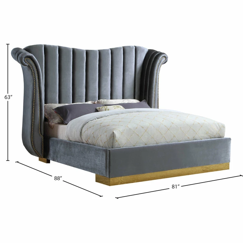 Budget ✨ Meridian Furniture Flora Black Velvet Bed, Gray, Queen 😍 - Image 4