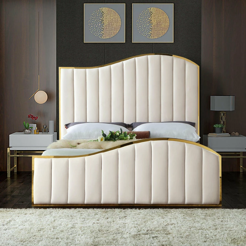 Wholesale 🔥 Meridian Furniture Jolie Cream Velvet King Bed, Cream 🌟 - Image 3