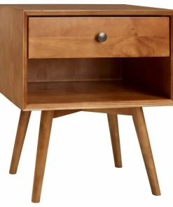 Cheap 👍 Walker Edison Mid-Century 1 Drawer Solid Wood Nightstand, Caramel 🌟
