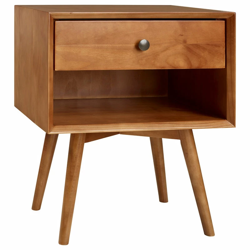 Cheap ๐ Walker Edison Mid-Century 1 Drawer Solid Wood Nightstand, Caramel ๐