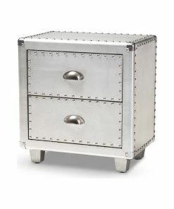 Deals ⭐ Wholesale Interiors Baxton Studio Davet French Industrial Silver Metal 2-Drawer End Table 😀