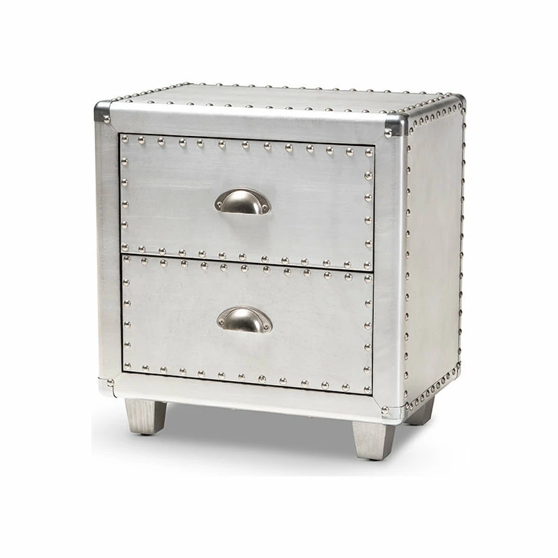 Deals โญ Wholesale Interiors Baxton Studio Davet French Industrial Silver Metal 2-Drawer End Table ๐