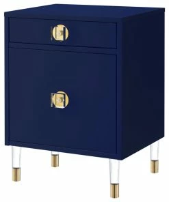 Coupon 🔥 Inspired Home Nicole Miller Anatolio Nightstand High Gloss Acrylic Knob And Legs, Dark Navy 👍