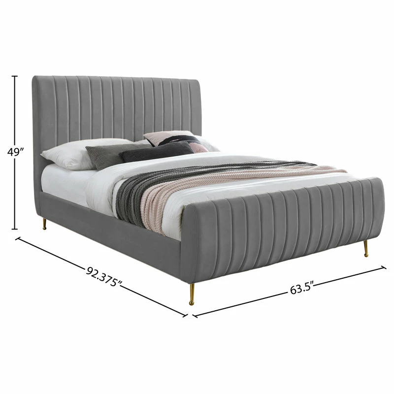 Discount ๐ฅฐ Meridian Furniture Zara Channel Tufted Velvet Bed With Custom Gold Legs, Gray, Queen ๐งจ - Image 10