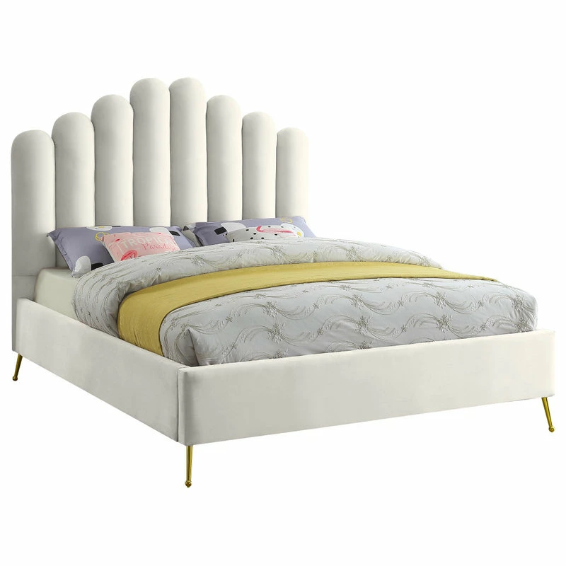 Wholesale ๐ฅฐ Meridian Furniture Lily Velvet Bed, Cream, Queen ๐