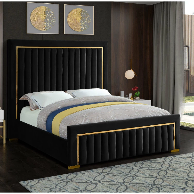 Best Sale 👍 Meridian Furniture Dolce Velvet Bed, Black, Queen 👏 - Image 2