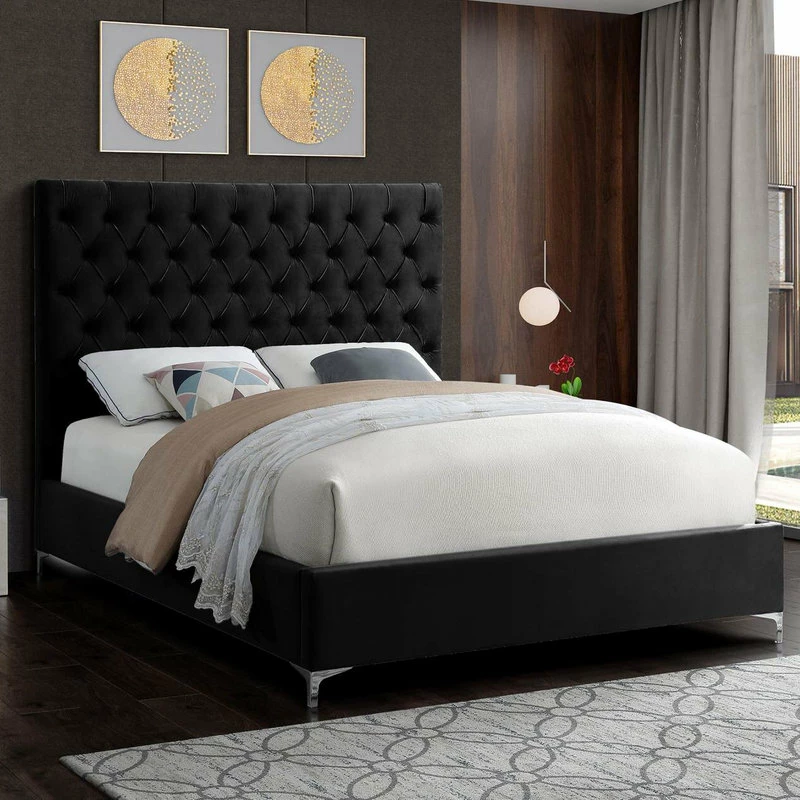 Discount 🥰 Meridian Furniture Cruz Velvet Bed, Black, Queen 🤩 - Image 4