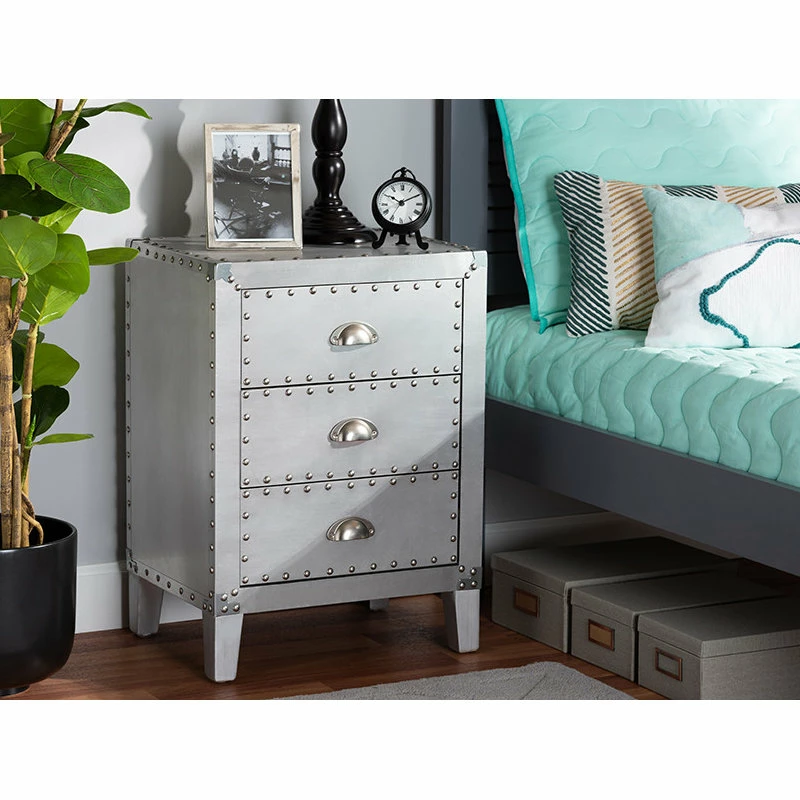 Best Sale ๐ Wholesale Interiors Baxton Studio Claude French Industrial Silver Metal 3-Drawer End Table โจ - Image 4