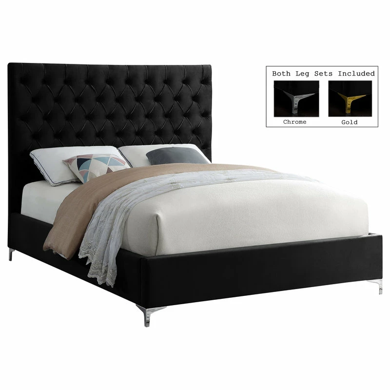 Discount 🥰 Meridian Furniture Cruz Velvet Bed, Black, Queen 🤩 - Image 3