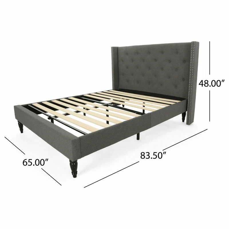 Wholesale ๐ GDFStudio GDF Studio Ray Traditional Fully-Upholstered Queen-Size Bed Frame, Charcoal Gray ๐งจ - Image 3
