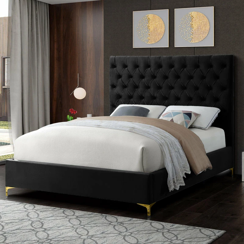 Discount 🥰 Meridian Furniture Cruz Velvet Bed, Black, Queen 🤩 - Image 5