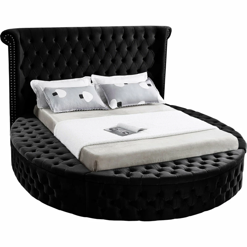 Buy ๐ฅฐ Meridian Furniture Luxus Button Tufted Velvet Round Bed, Black, King โค๏ธ
