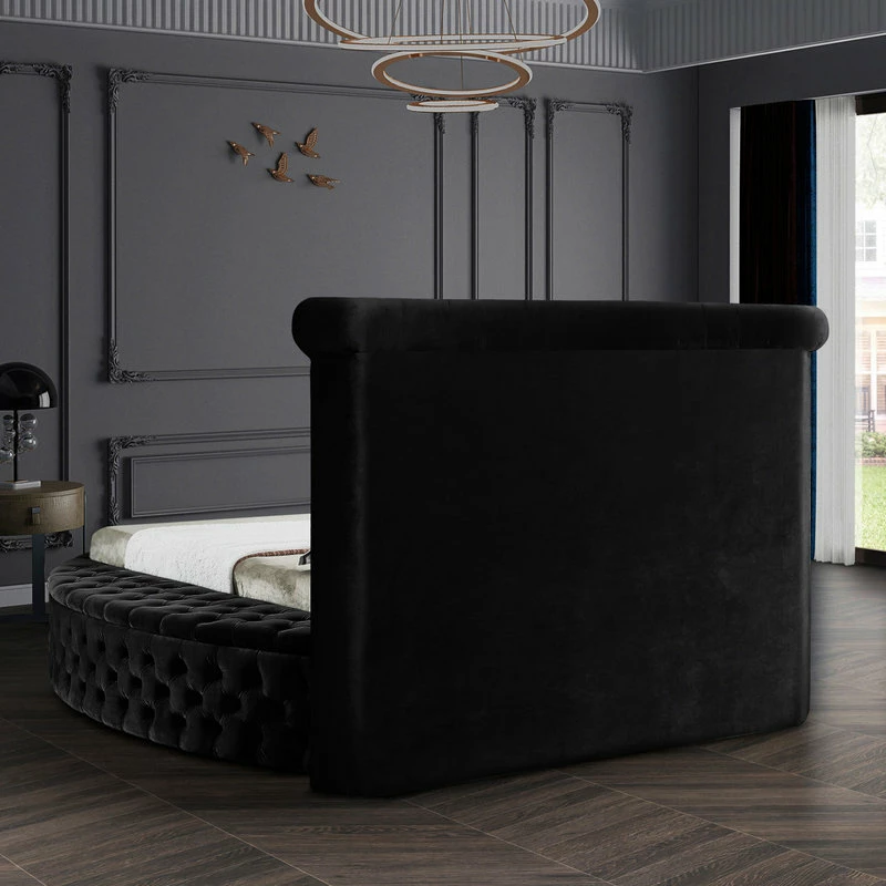 Buy ๐ฅฐ Meridian Furniture Luxus Button Tufted Velvet Round Bed, Black, King โค๏ธ - Image 10