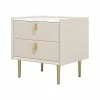 Promo 🌟 Homary 2 Drawers Nightstand PU Leather Bedside Table Nightstand With Gold Metal Legs ⌛