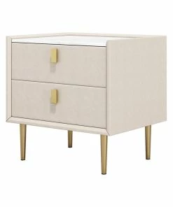 Promo 🌟 Homary 2 Drawers Nightstand PU Leather Bedside Table Nightstand With Gold Metal Legs ⌛