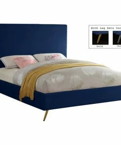 Buy 💯 Meridian Furniture Jasmine Velvet Bed, Navy, King 🎁