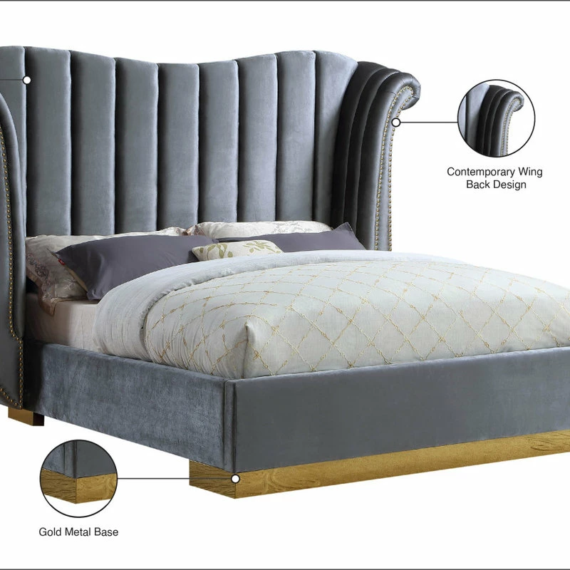 Budget ✨ Meridian Furniture Flora Black Velvet Bed, Gray, Queen 😍 - Image 3