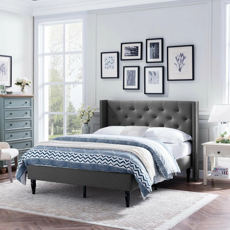 Wholesale ๐ GDFStudio GDF Studio Ray Traditional Fully-Upholstered Queen-Size Bed Frame, Charcoal Gray ๐งจ - Image 2