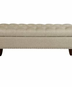 Best Pirce 😀 HomeFare Fillmore Hinged Button-Tufted Storage Bench, Lunar Linen 😍