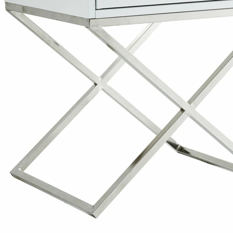 Outlet ✔️ Inspired Home Katie Square Lacquer-Finish X-Metal Leg Nightstand, White Chrome 🥰 - Image 5
