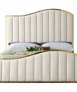 Wholesale 🔥 Meridian Furniture Jolie Cream Velvet King Bed, Cream 🌟