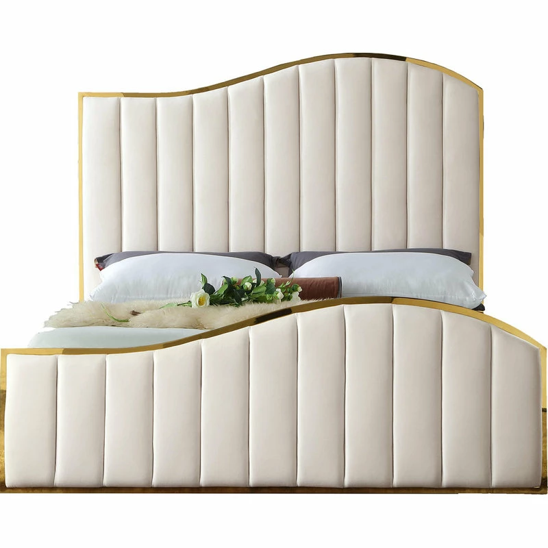 Wholesale 🔥 Meridian Furniture Jolie Cream Velvet King Bed, Cream 🌟