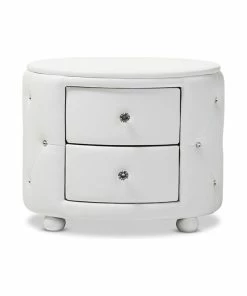 Promo ๐คฉ Baxton Studio Davina Hollywood Glamour Oval 2-Drawer Faux Leather Upholstery Nightstand, White ๐ฏ